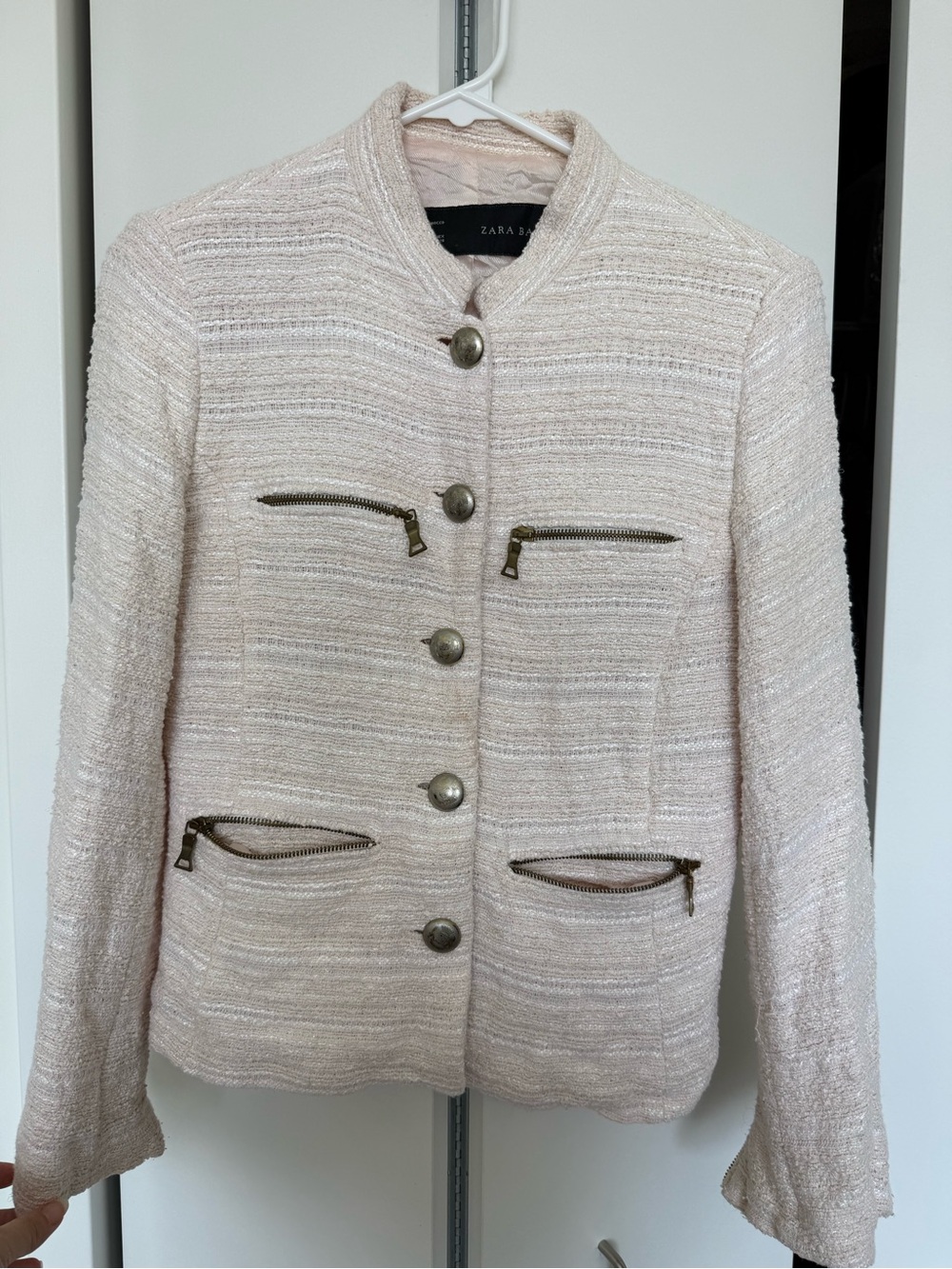Zara Light Cream Textured Military-Style Blazer